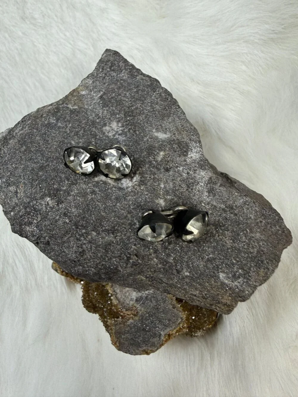 Vintage Black & Silver Tone Rhinestone Cuff Links .5